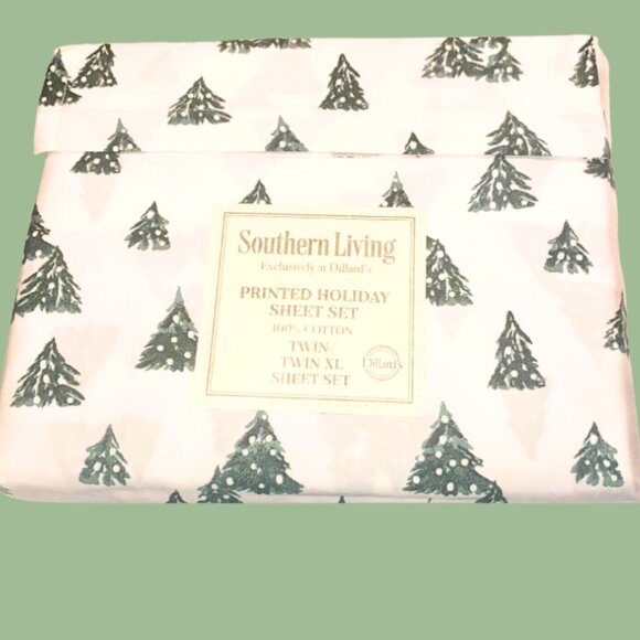 Christmas Tree Sheet Set Twin / Twin XL Dorm Southern Living Dillard's - Picture 2 of 3